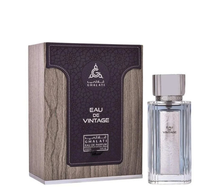 Ghalati Eau de Vintage perfume bottle and packaging on a white background